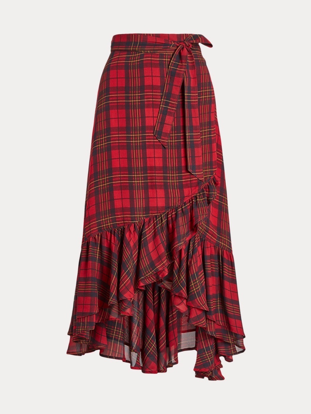 Polo by Ralph Lauren Plaid Ruffled Georgette Wrap Skirt 14